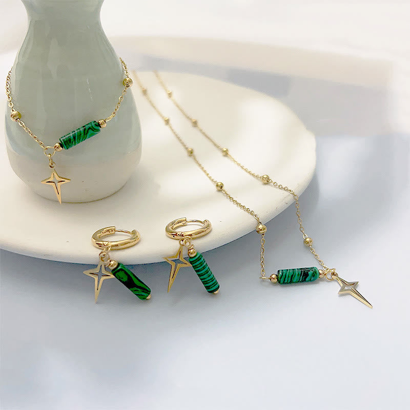 Natural Malachite Star Pendant Earrings, Necklace and Bracelet - Maria-Necklace-The Livary