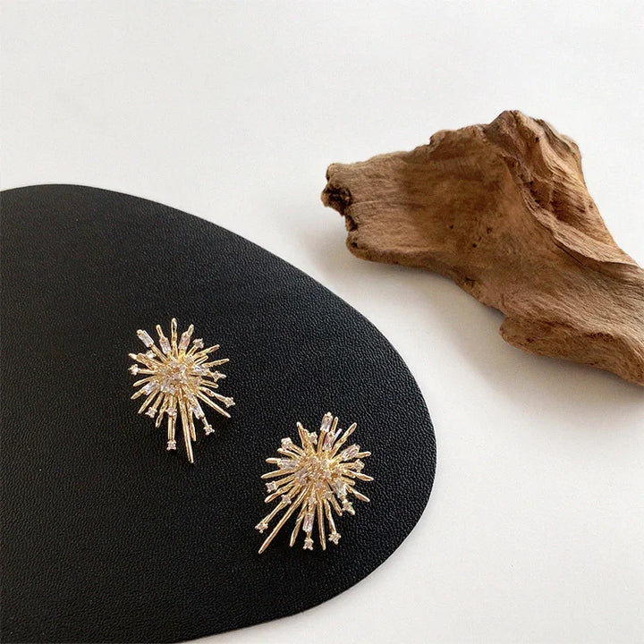 Gold Firework Zirconia Earrings - Livia-The Livary