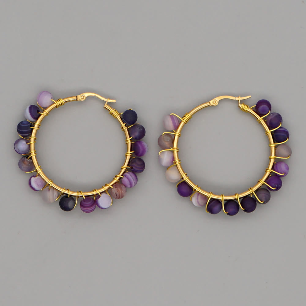 Boho Natural Crystals Large Hoop Earrings - Sanne-Purple Malachite-The Livary