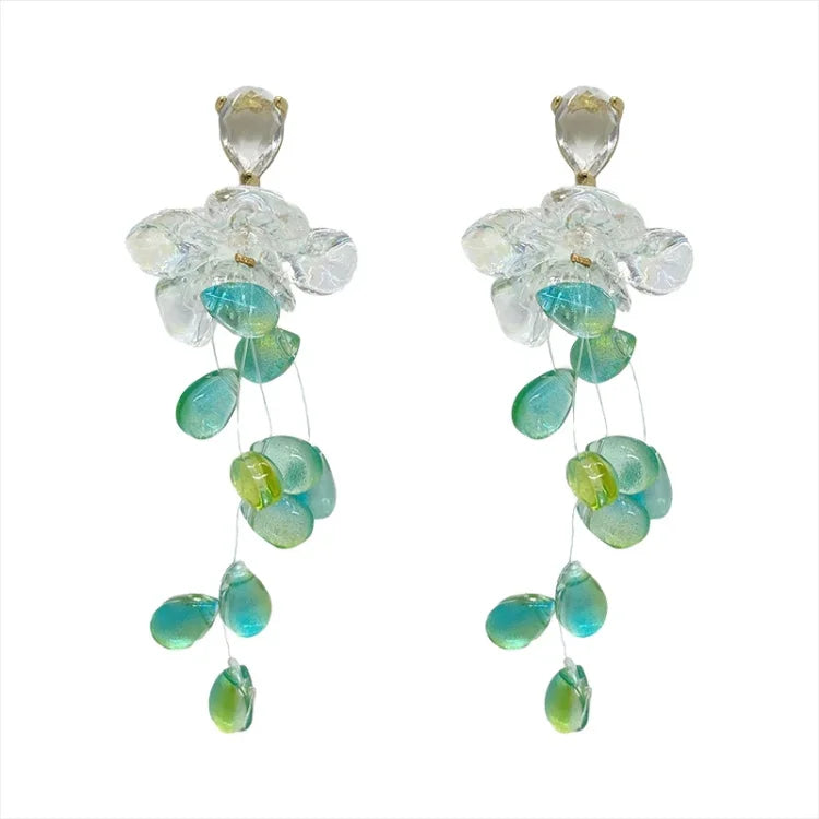 Crystal Flower Tassel Earrings - Sophia-The Livary