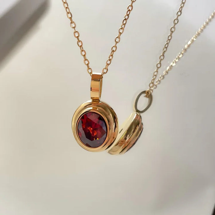 Vintage Gemstone Necklace - Celeste-Red Oval-The Livary