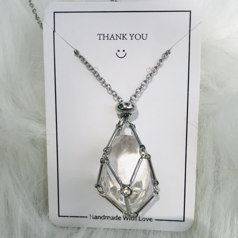 Small Natural Crystal Stone Bracelet Necklace - Iris-Clear crystal-Silver-The Livary