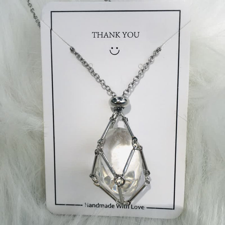 Small Natural Crystal Stone Bracelet Necklace - Iris-Clear crystal-Silver-The Livary