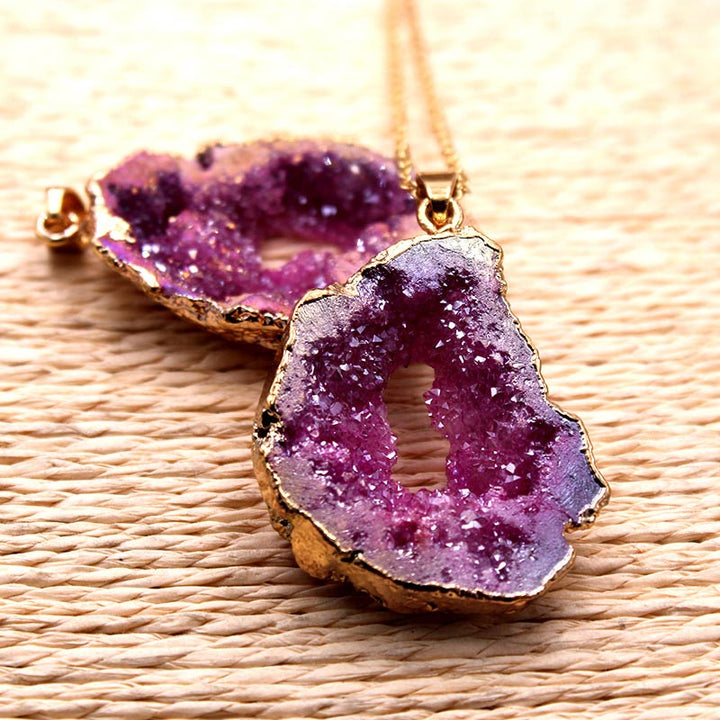 Natural Crystal Geode Pendant - Gaia-Amethyst-The Livary