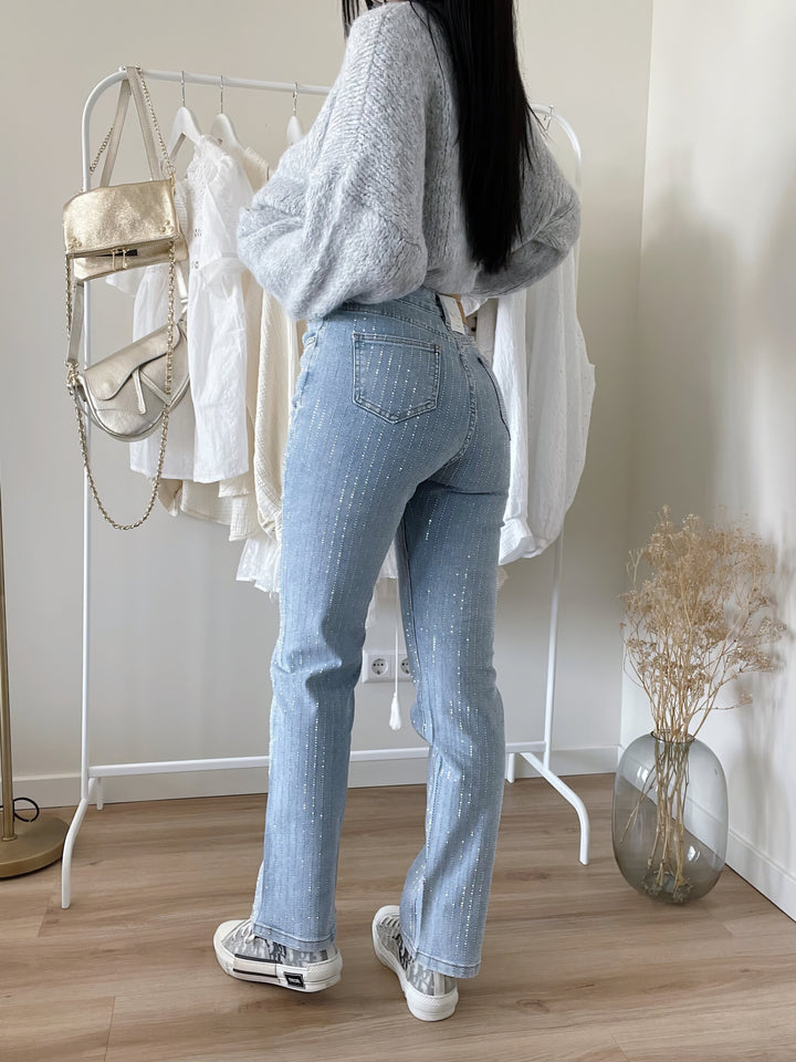 Glitter Ladies Jeans - Luminara-S-Light Blue Striped-The Livary