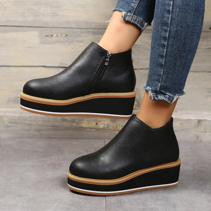 Trendy Ladies Ankle Boots with Zip and Platform - Alessia-Black-4.5-The Livary