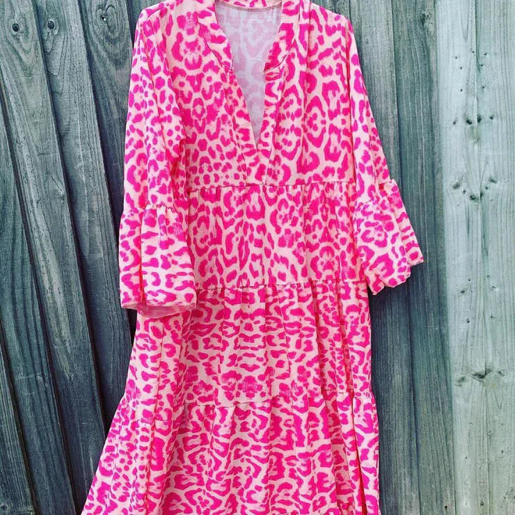 Trendy Maxi Dress with Pink Leopard Print - ChicSafari-S-The Livary