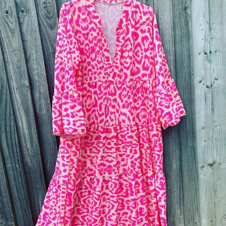 Trendy Maxi Dress with Pink Leopard Print - ChicSafari-S-The Livary