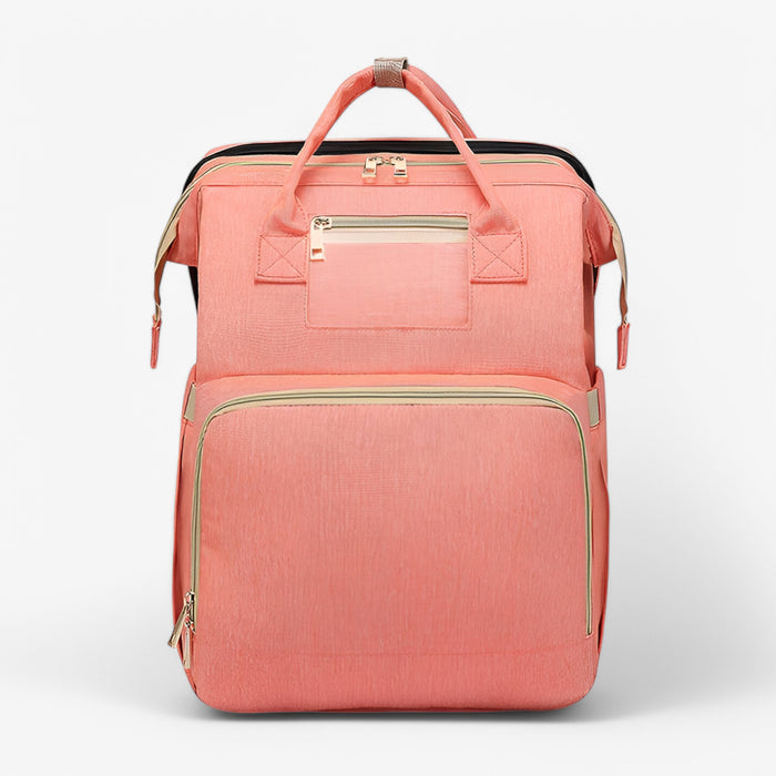 Multi-Functional Changing Bag with Pull-Out Baby Cot – Noëlle-Pink - with ID card slot-The Livary