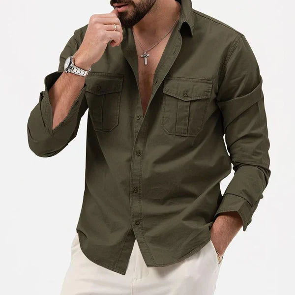 Stylish Men's Cargo Shirt - Tobias-Khaki-S-The Livary