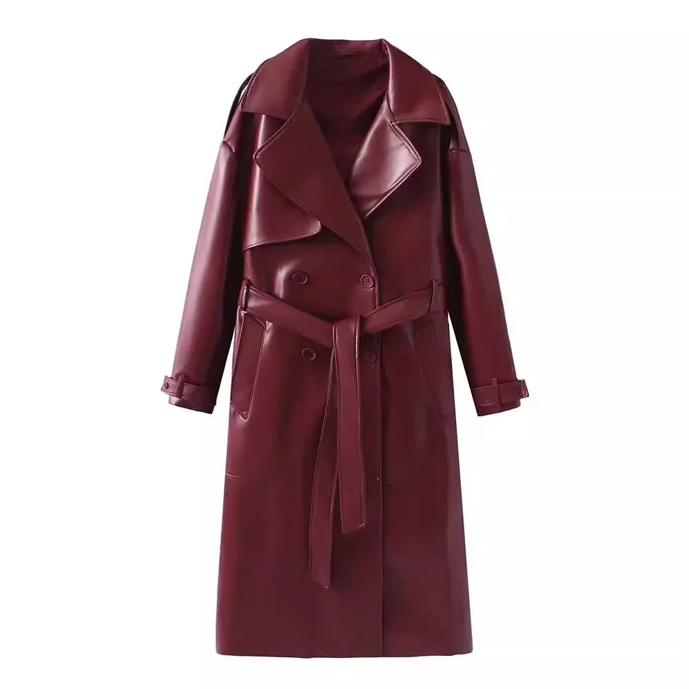 Stylish Vegan Leather Women's Jacket - Viviette-Bordeaux red-S-The Livary
