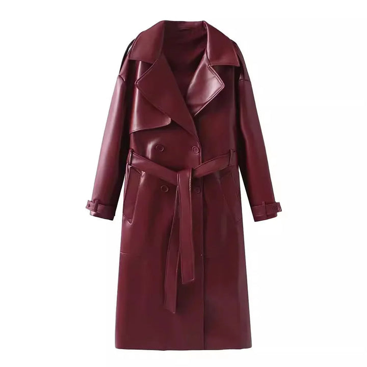 Stylish Vegan Leather Women's Jacket - Viviette-Bordeaux red-S-The Livary