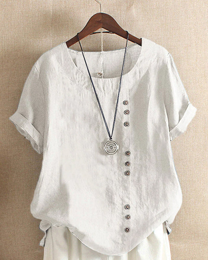 Classic Plain T-shirt with Short Sleeves and Round Neck - Emma-White-S-The Livary