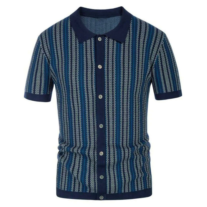 Breathable men's chevron polo shirt with button placket – Julian-Navy-S-The Livary