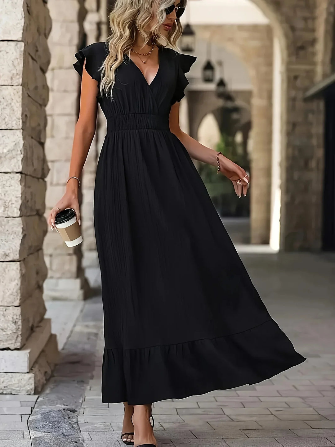 Eloise Ruches Dress | Versatile and Stylish-S-Black-The Livary
