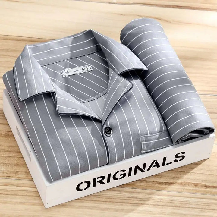 Luxury Men's Pyjama Set - Oliver-Grey Striped-L-The Livary