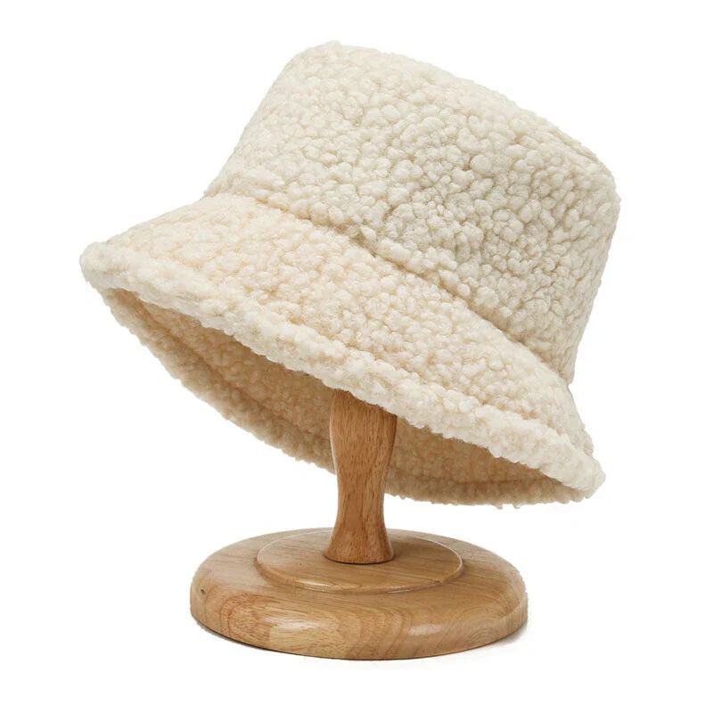 Warm Fashionable Teddy Bucket Hat - Livia-White-The Livary