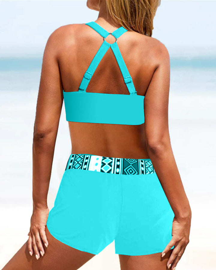 High-Waisted Bikini with Geometric Pattern – Serena-Pink-S-The Livary
