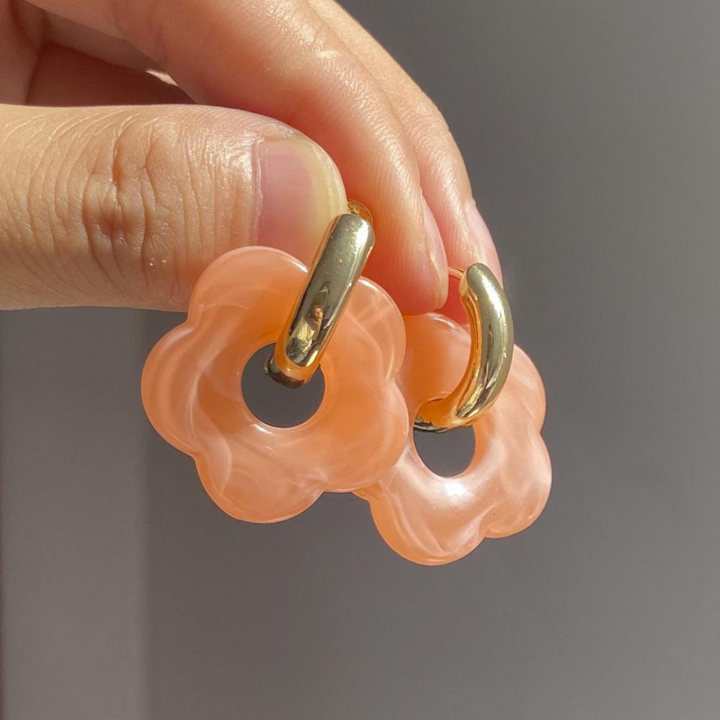 Gold Plated Flower Earrings - Valeria-Orange-The Livary
