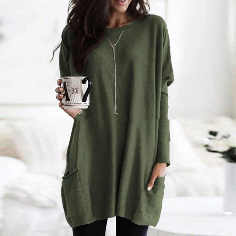 Trendy Tunic with Long Sleeves - Celina-Olive green-S-The Livary
