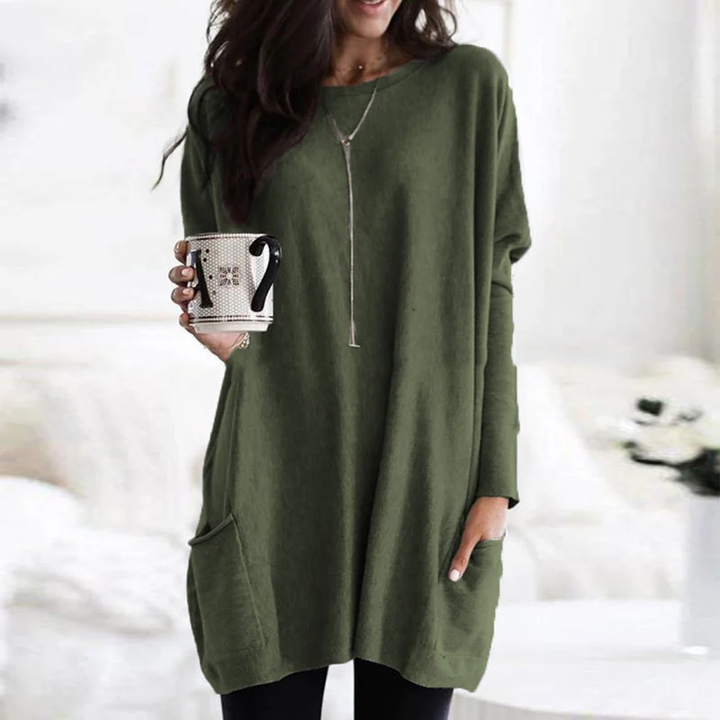 Trendy Tunic with Long Sleeves - Celina-Olive green-S-The Livary