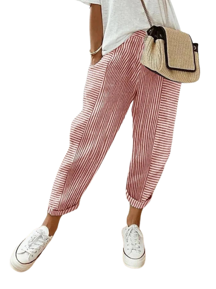 Striped Cotton Women's Trousers - Amara-Red-S-The Livary