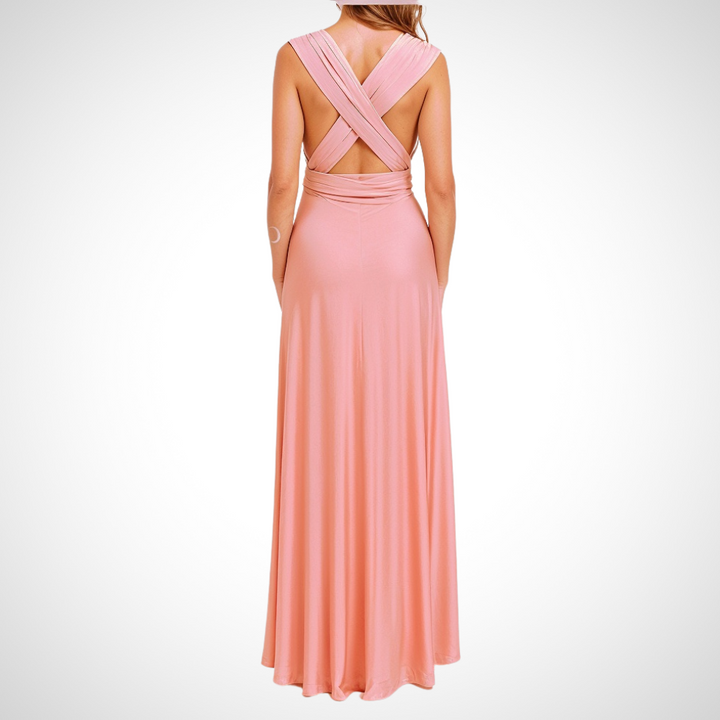 Elegant wrap maxi dress with a feminine fit – Celine-Pink-S-The Livary