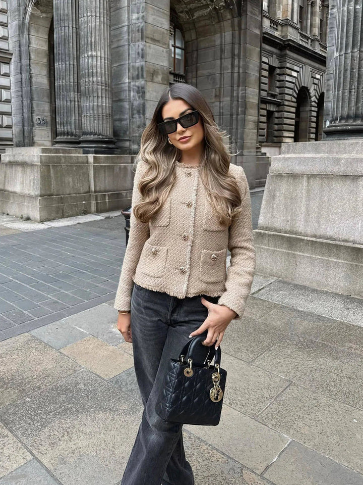 Chic Tweed Jacket with Gold Buttons - Evelyn-XS-The Livary