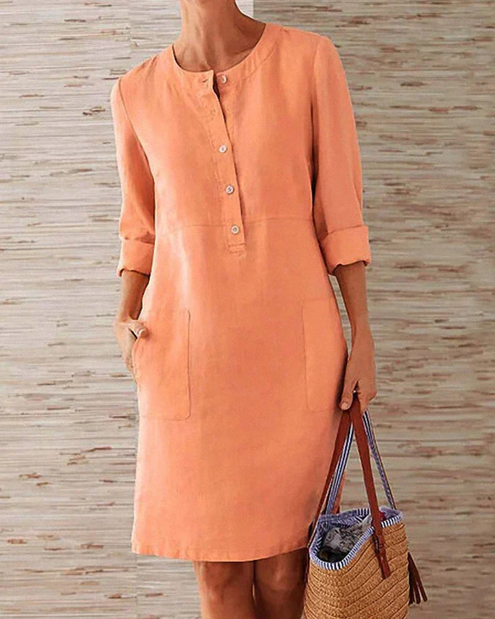 Elegant summer dress with button placket – Allegra-Red-S-The Livary