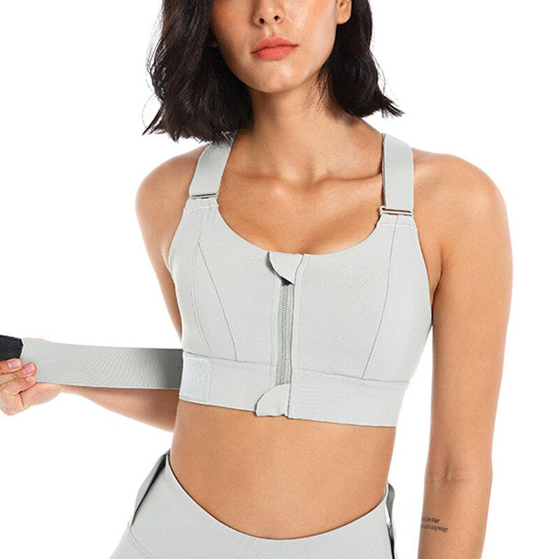 Sports bra with zip & back support – buy 1, get 1 free – Livia-Grey-S-The Livary