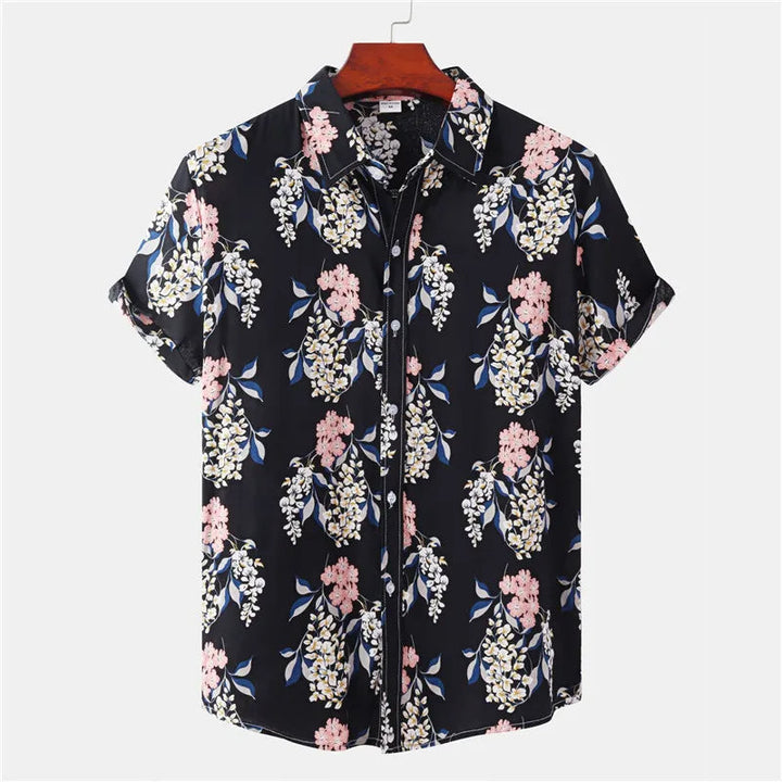 Light & Stylish Tropical Shirt with Floral Pattern for Men – Mateo-Black-Pink-S-The Livary