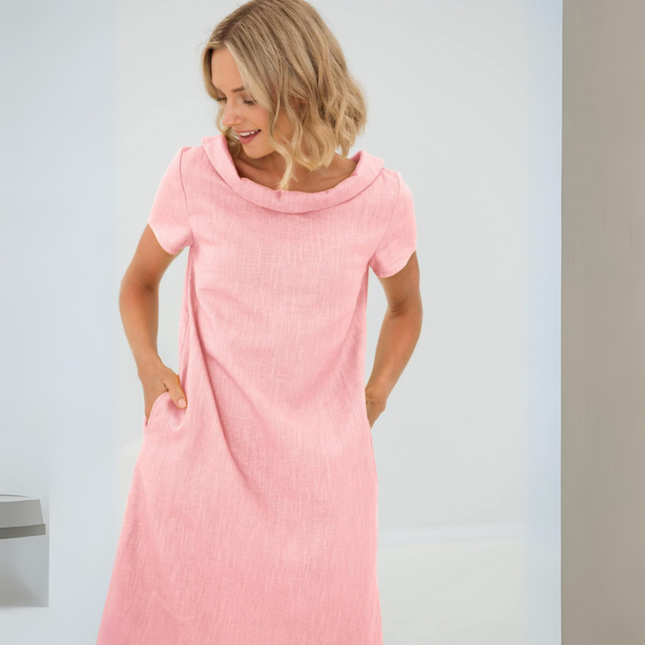 Stylish ladies' summer dress made from a linen-cotton blend - LinaLuft-Yellow-XS-The Livary