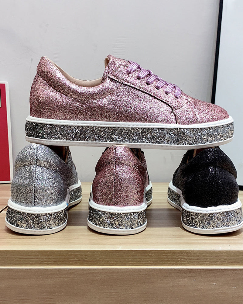 Stylish Platform Glitter Ladies Sneakers - Sienna-Silver-2.5-The Livary