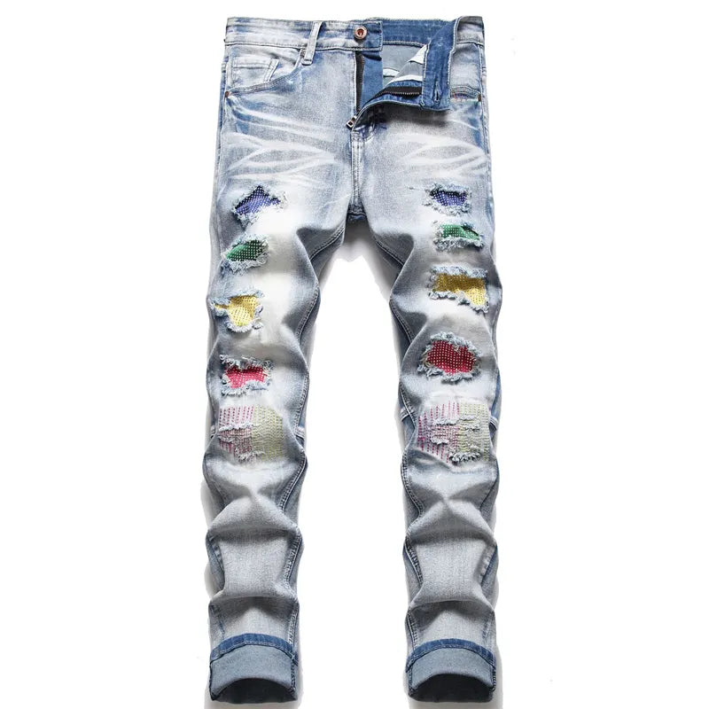 Trendy Ripped Men's Jeans - Jaxon-Rainbow Vintage-28-The Livary