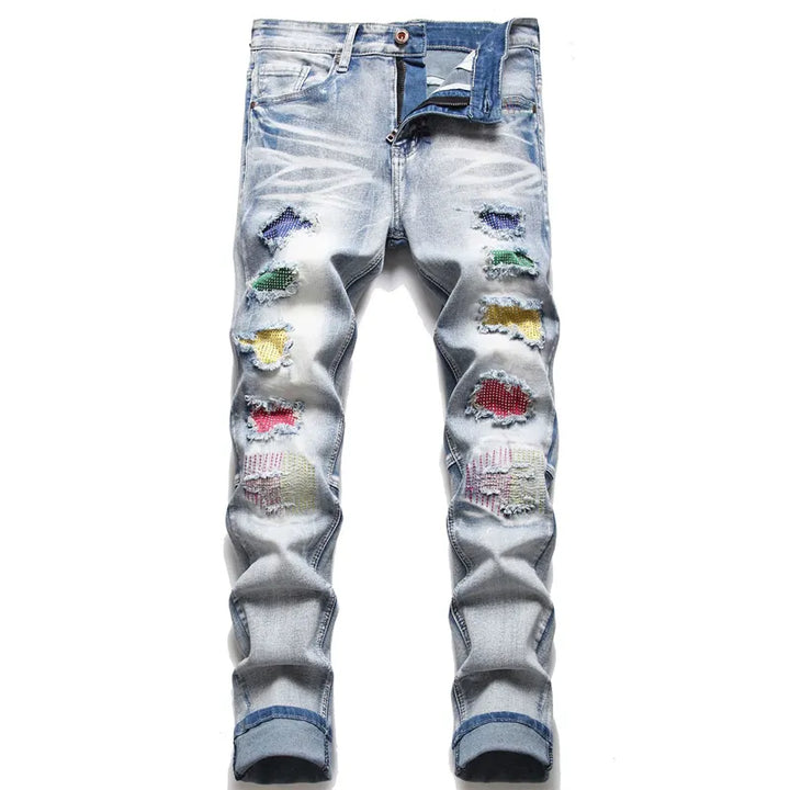 Trendy Ripped Men's Jeans - Jaxon-Rainbow Vintage-28-The Livary