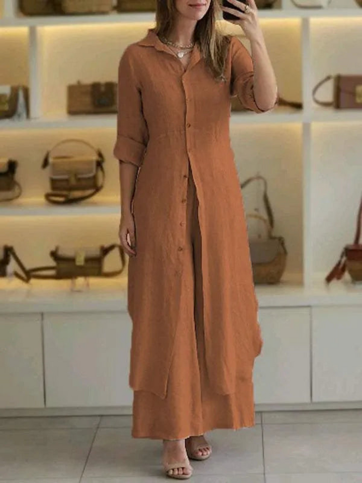 Two-piece ladies' summer set made of linen – Amaya-Brown-S-The Livary