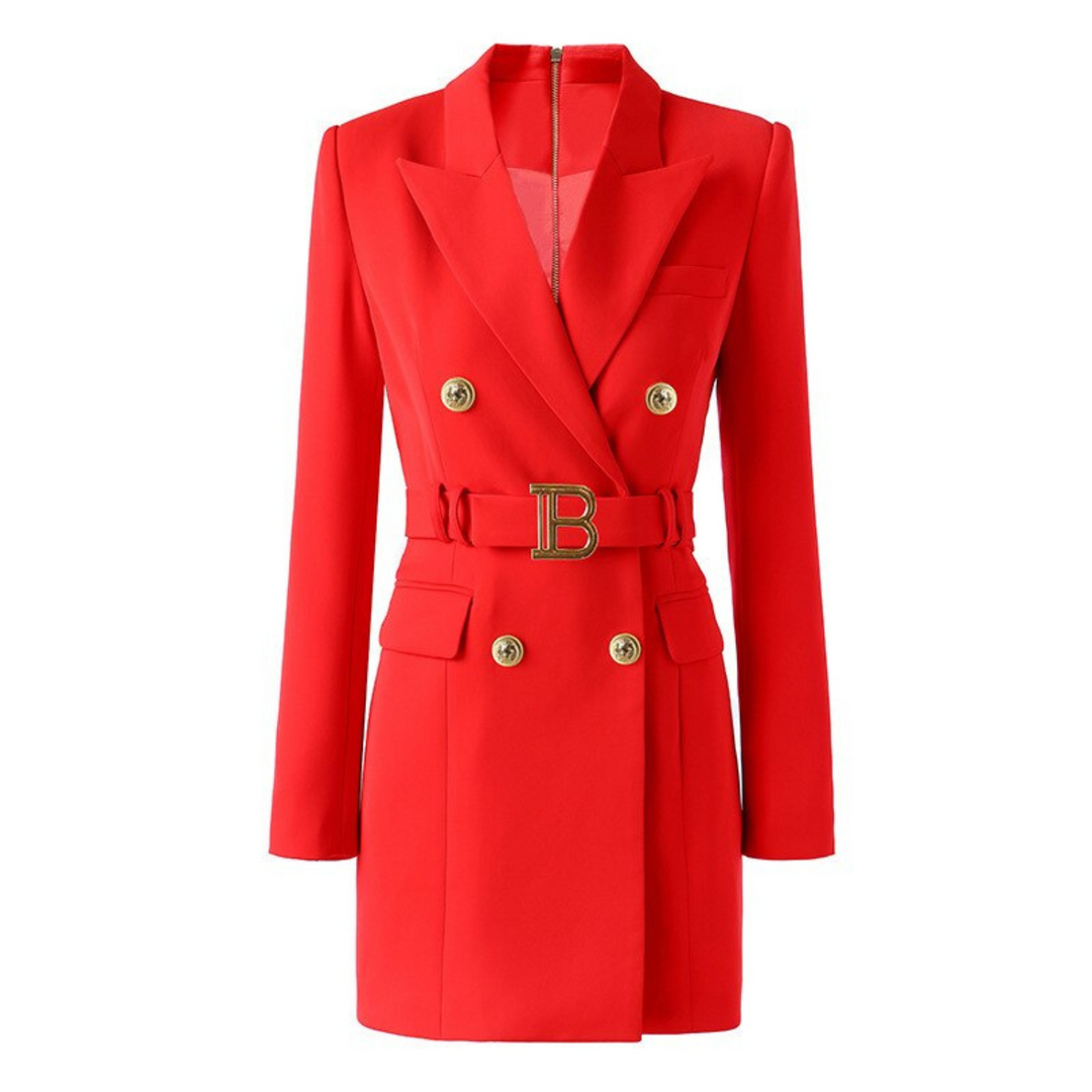 Stylish Plain Blazer Dress - Celeste-Red-S-The Livary