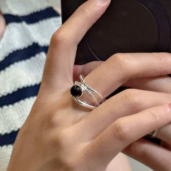 Black Onyx Multi-line Ring - Arden-The Livary