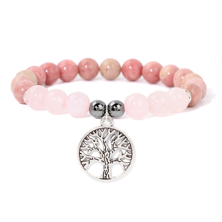Natural Crystal Tree of Life Bracelet - Mila-Rose Quartz & Rhodochrosite-The Livary