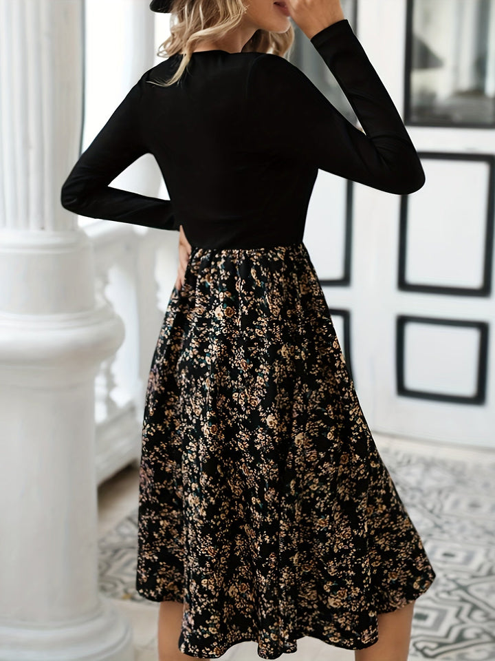 Floral Print V-Neck Dress with Long Sleeves - Lilith-XS-The Livary