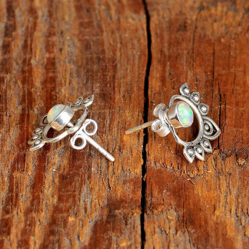 Natural Opal Lotus Earrings - Sophia-The Livary
