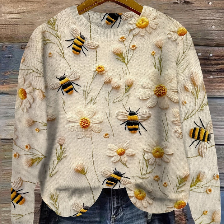 Trendy Ladies Sweater with Bee Pattern - Sophie-S-Apricot-The Livary
