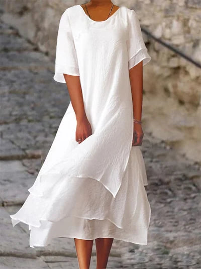Cotton-linen summer dress – Noémie-White-XS-The Livary
