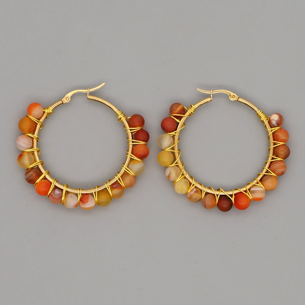 Boho Natural Crystals Large Hoop Earrings - Sanne-Yellow Agate-The Livary