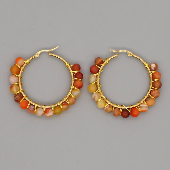 Boho Natural Crystals Large Hoop Earrings - Sanne-Yellow Agate-The Livary