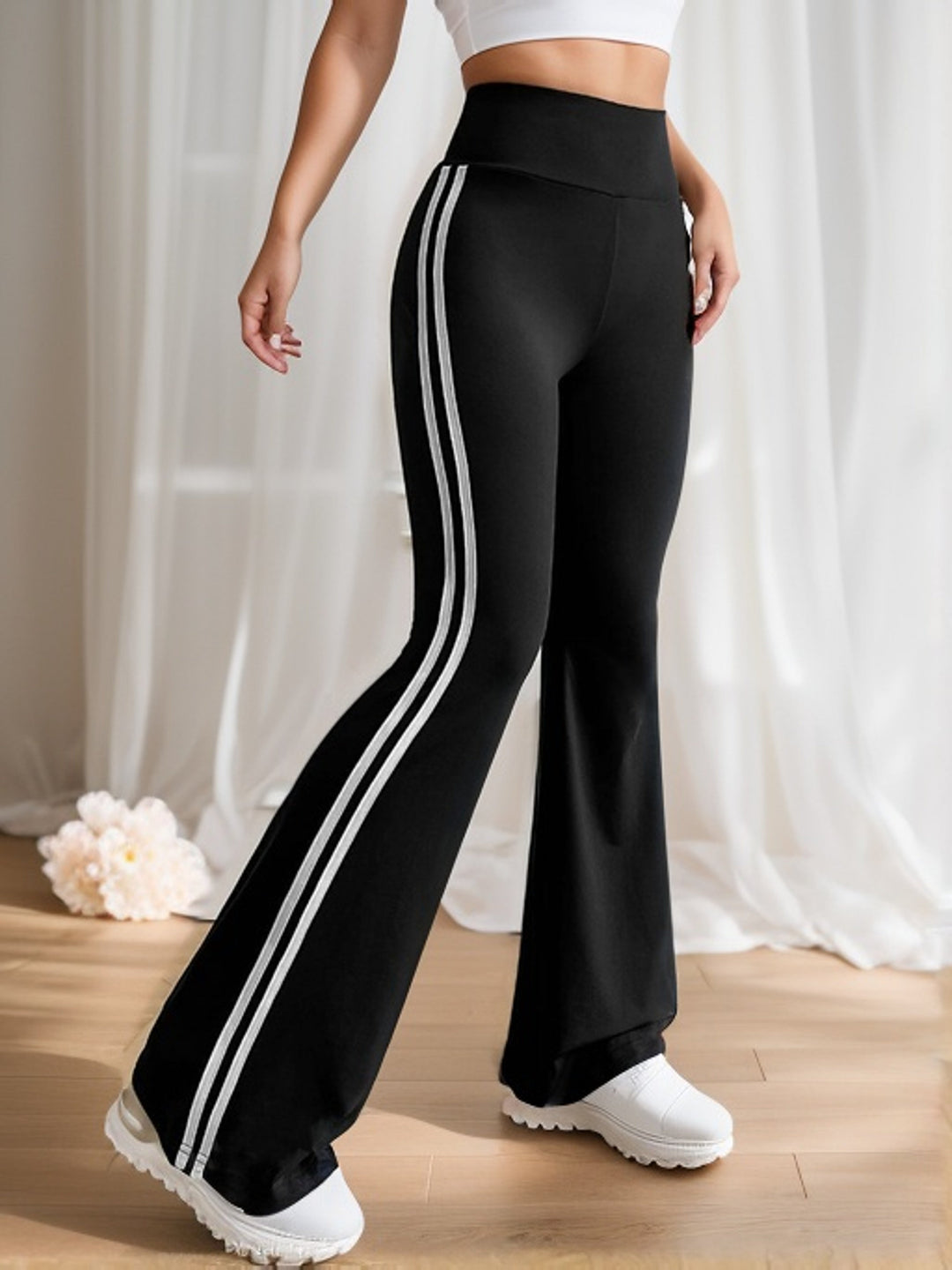 Striped Ladies Flared Trousers with High Waist - Lucia-Black-S-The Livary