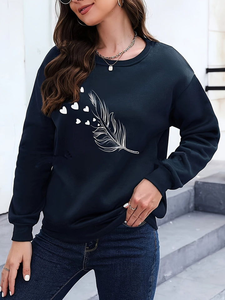 Casual Sweatshirt with Feather Print - Marisa-Black-S-The Livary