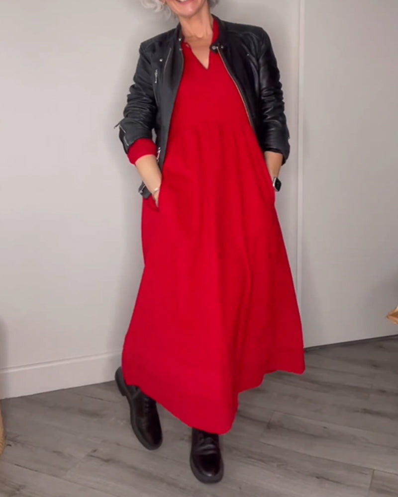 Classic Midi Dress with V-neck - Eleanor-S-The Livary