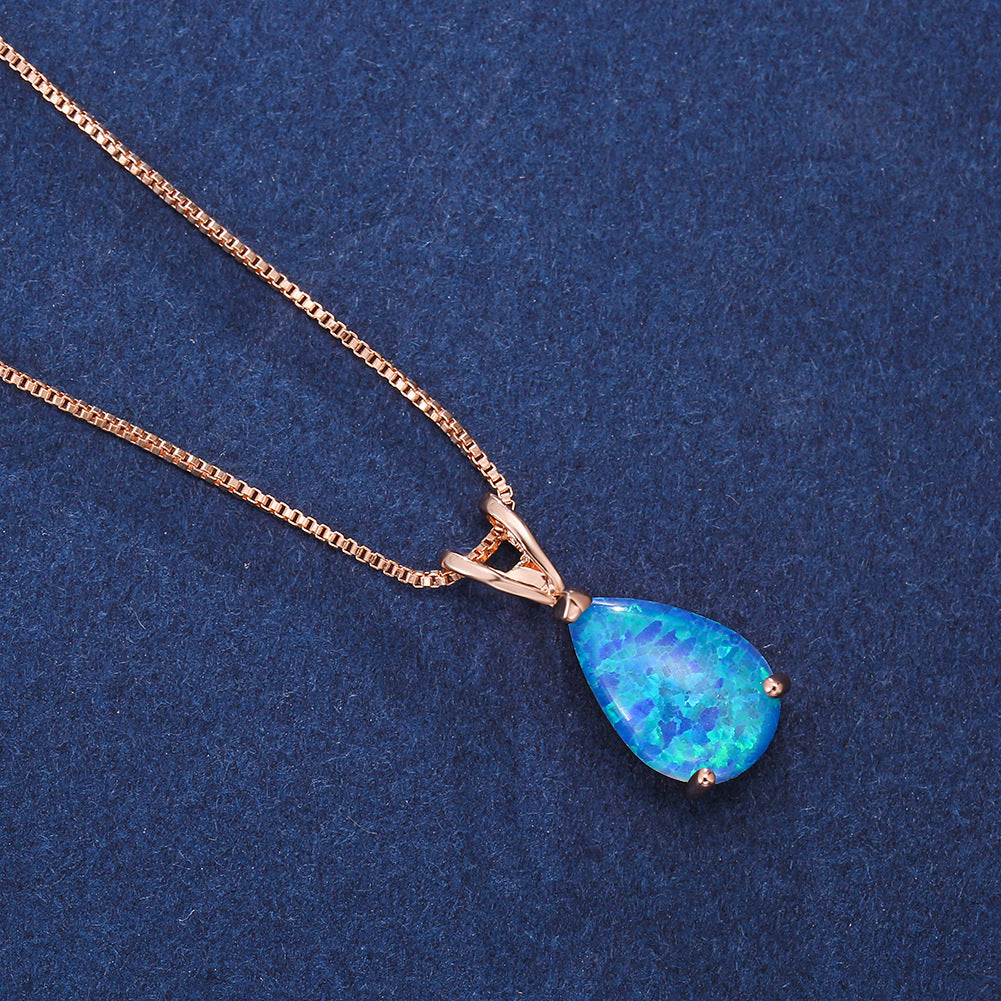 AA OUT OF STOCK Minimalist Drop Opal Pendant Necklace - Selina-White Opal-Rose gold-The Livary