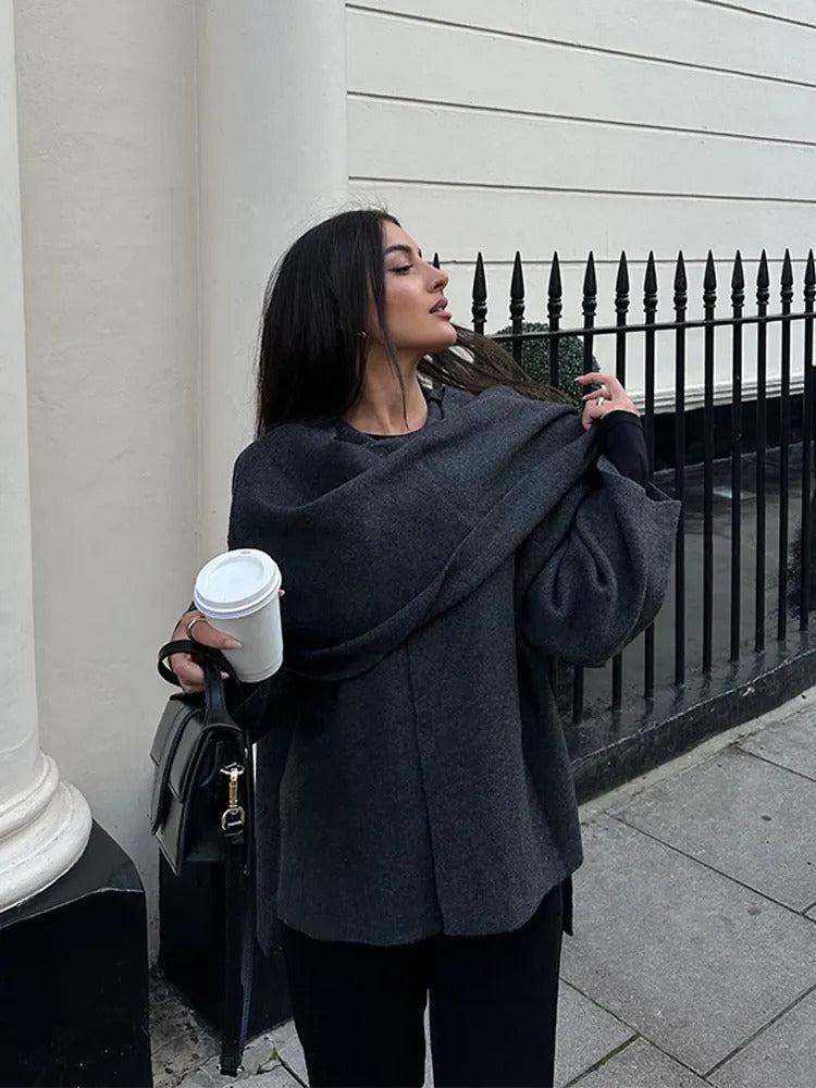 Stylish Ladies Winter Poncho - Ella-Dark blue-S-The Livary